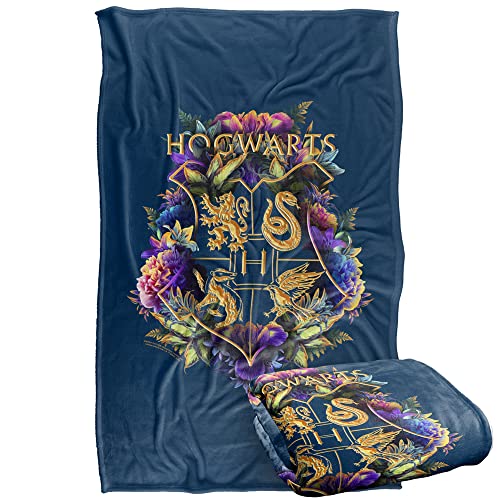 Hogwarts Floral Crest Silky Throw Blanket 36" x 58