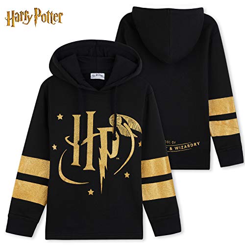 Harry Potter Hogwarts Zip Hoodie for Teen Girls (Black/Gold/Red, 11-12)