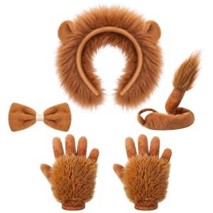 Lion Costume Set for Kids with Ears, Tail, and Gloves
