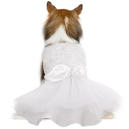White Lace Dog Wedding Dress with Bowknot