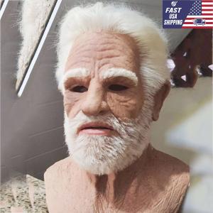 Realistic Halloween Latex Human Wrinkle Face Mask Old Man Full Head Headwear US