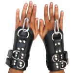 BDSM Leather Black Wrist Cuffs, Restraints Bondage Cuffs Lockable 2 Pieces