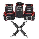 7-Piece Cowhide Leather BDSM Restraint Set with Free Hogtie Red & Black Bondage