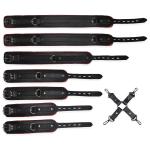 7-Piece Cowhide Leather BDSM Restraint Set with Free Hogtie Red & Black Bondage