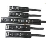 Thick Real Leather Wrist Ankle Thigh Cuffs & Collar Restraint Set Black 8 Pieces