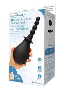 CleanScene Soft Squeeze Beaded Anal Douche Set with Flared Base (4 Piece) -Black