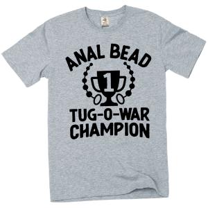 Funny Anal bead tug-o-war Champion T-shirt Humorous adult Tee shirt