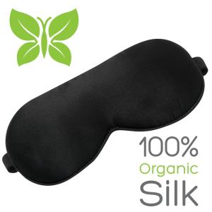 100% PURE SILK SLEEP MASK ADJUSTABLE STRAP BLACK BLINDFOLD COMFORTABLE COVER