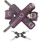 Purple Cowhide Suede Leather Wrist & Ankle Cuffs Set Fur Lined Padded Restraints