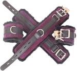 Purple Cowhide Suede Leather Wrist & Ankle Cuffs Set Fur Lined Padded Restraints