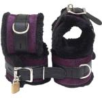 Purple Cowhide Suede Leather Wrist & Ankle Cuffs Set Fur Lined Padded Restraints