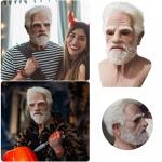 Realistic Halloween Latex Human Wrinkle Face Mask Old Man Full Head Headwear US