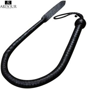 Genuine Black Leather Whip Cow Hide Leather Bull Whip 3 Feet Long 16 Plaits 