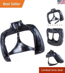 Luxury Black Leather BDSM Restraint Kit: 7-Piece Exposed Nipples & Arm Sleeves