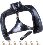 Luxury Black Leather BDSM Restraint Kit: 7-Piece Exposed Nipples & Arm Sleeves