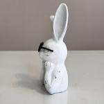 White Rabbit Bunny Bust with Glasses Handmade Carved Figurine Easter Decor 7''