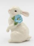 Ceramic White Rabbit with Blue Pansy Flower Figurine, Home Décor, Gift for Her,