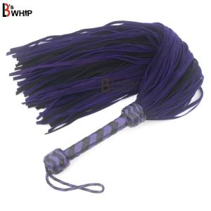 Real Cowhide Suede Leather Flogger 50 Falls Purple Black Heavy Thuddy whip