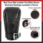 BDSM Leather Black Fist Mitts Gloves, Restraints Bondage Cuffs Lockable 2 pieces