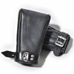 BDSM Leather Black Fist Mitts Gloves, Restraints Bondage Cuffs Lockable 2 pieces