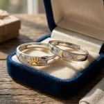 Sun Moon Star Couple Rings Set Matching Adjustable Promise Rings for Him and Her