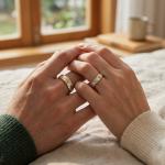 Sun Moon Star Couple Rings Set Matching Adjustable Promise Rings for Him and Her