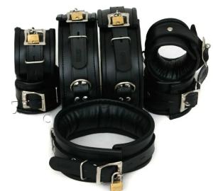 Real Cow Leather Wrist Ankle Thigh Cuffs & Collar Bdsm Restraint 7 Pieces Set