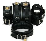 Real Cow Leather Wrist Ankle Thigh Cuffs & Collar Bdsm Restraint 7 Pieces Set