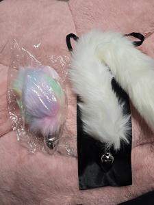 Furry Fox + Bunny Tail Plug Metal Stopper Butt Adult Couple Fun Bedroom Play