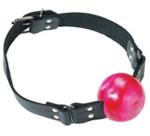 Red Ball Gag with Buckle Leather Bondage Gear Adjustable