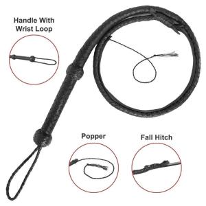 Indiana Jones Bullwhip Genuine Leather Black 4 Feet Long 12 Plait Bull Whip