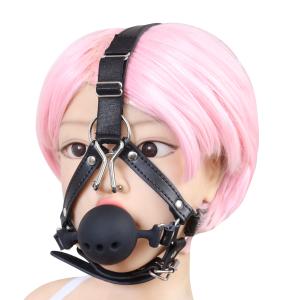 Head-Harness-Mouth-Ball-Gag-BDSM-Play-Slave-Master-Bondage-Gear Nose Hook BDSM