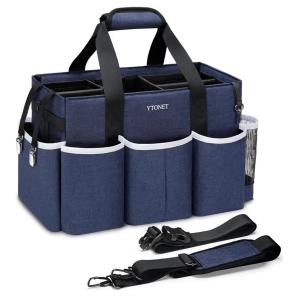 Blue Cleaning Supply Caddy Bag, Wearable Organizer, Dividers, Strap, Household