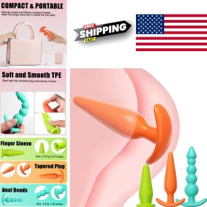 Colorful Anal Training Kit with 3 Beginner Friendly Plugs and Finger Sleeve
