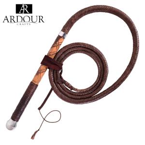 Genuine Leather Australian Stock Whip with 18 inches fine wood handle and 8 Feet