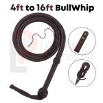 Leather Bullwhip 4–16 Foot 16-Plait Handmade Dark Brown Functional Bull whip