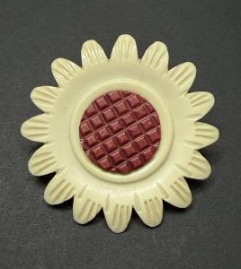 LARGE Vintage Red & Cream Celluloid Realistic FLOWER Button - 2-1/4" (BC4)