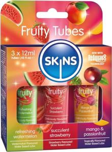 SKINS Flavored Lube Set - 3 Flavored Water Based Lubes - Fruity Edible Lubricant & Licks - Watermelon, Strawberry and Mango & Passionfruit Flavored Lube for Oral Pleasure & Intercourse
