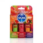 SKINS Flavored Lube Set - 3 Flavored Water Based Lubes - Fruity Edible Lubricant & Licks - Watermelon, Strawberry and Mango & Passionfruit Flavored Lube for Oral Pleasure & Intercourse