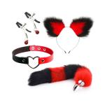 Prucit Cat Women Cosplay Set Cat Tail Plug Anal Tail Set Stainless Steel Plug...