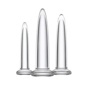 Glass Anal Dilator Set - Trainer Graduated 3-Size Kit - Crystal Clear Glass B...