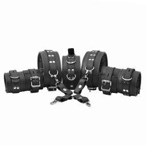 7-Piece Real Leather BDSM Bondage Restraint Set – Adjustable Cowhide Wrist, Ankl