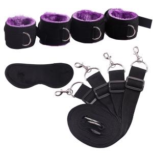 Bed Restraint Kit Handcuffs Ankle Cuffs Blindfold Bondage Set Couples Game BDSM