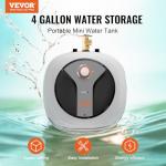 VEVOR Electric Mini-Tank Water Heater 4-Gallon Tank, 1440W Hot Water Boiler Storage, Safety Temperature Pressure Valve Easy Install, for Kichen Bathroom Restaurant, Shelf Wall Mounted