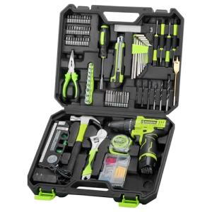 POWKITS Cordless Drill Tool Set: 12V Power Drill Tool Kit with Battery & Charger, Portable Household Basic Drills Case for Men & Women, Homeowner, Diyer, Handyman, 142 Piece