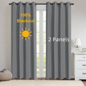 2pcs Modern 100% Blackout Curtain with Coated Lining, Curains for Bedroom, Living Room, Dining Room, Bathroom, Home Decor