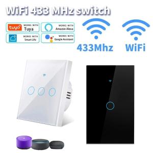 Work with Tuya WIFI Smart Home Wireless Remote Control Switch Light Wall US/EU Glass Touch Panel Voice by Alexa Google Home