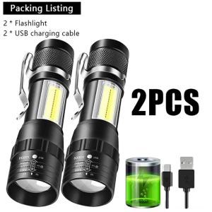 COB+XPE Mini Portable Flashlight Zoomable Small Torch USB Rechargeable Outdoor Camping Fishing Long Range Emergency Lantern