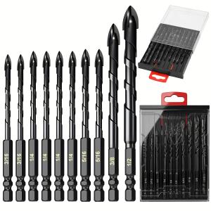 10 Pieces of Concrete Drill Bit Kit, suitable for Glass Plastic Wood Brick Tungsten Carbide Drill Hard Alloy Cross Drill Bits