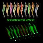Luminous Wood Shrimp Fishing Lure, Squid Octopus Lure, 3D Eyes, Hard Bait Wobbler, Squid Jig Lure with Bag, 3.0, 10Pcs